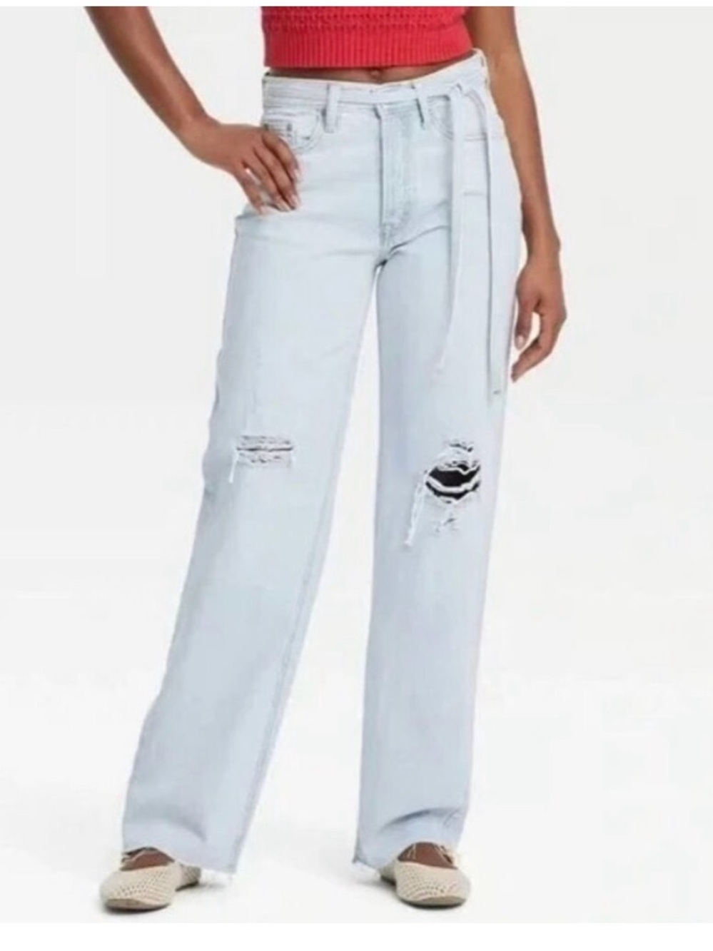 Universal thread 90’s baggy mid rise wide-leg jeans with tie waist Size 6